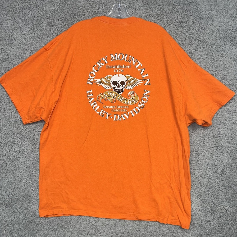 Harley Davidson T Shirt 3XL XXXL Orange Skull Rocky Mountain Denver Colorado Tee